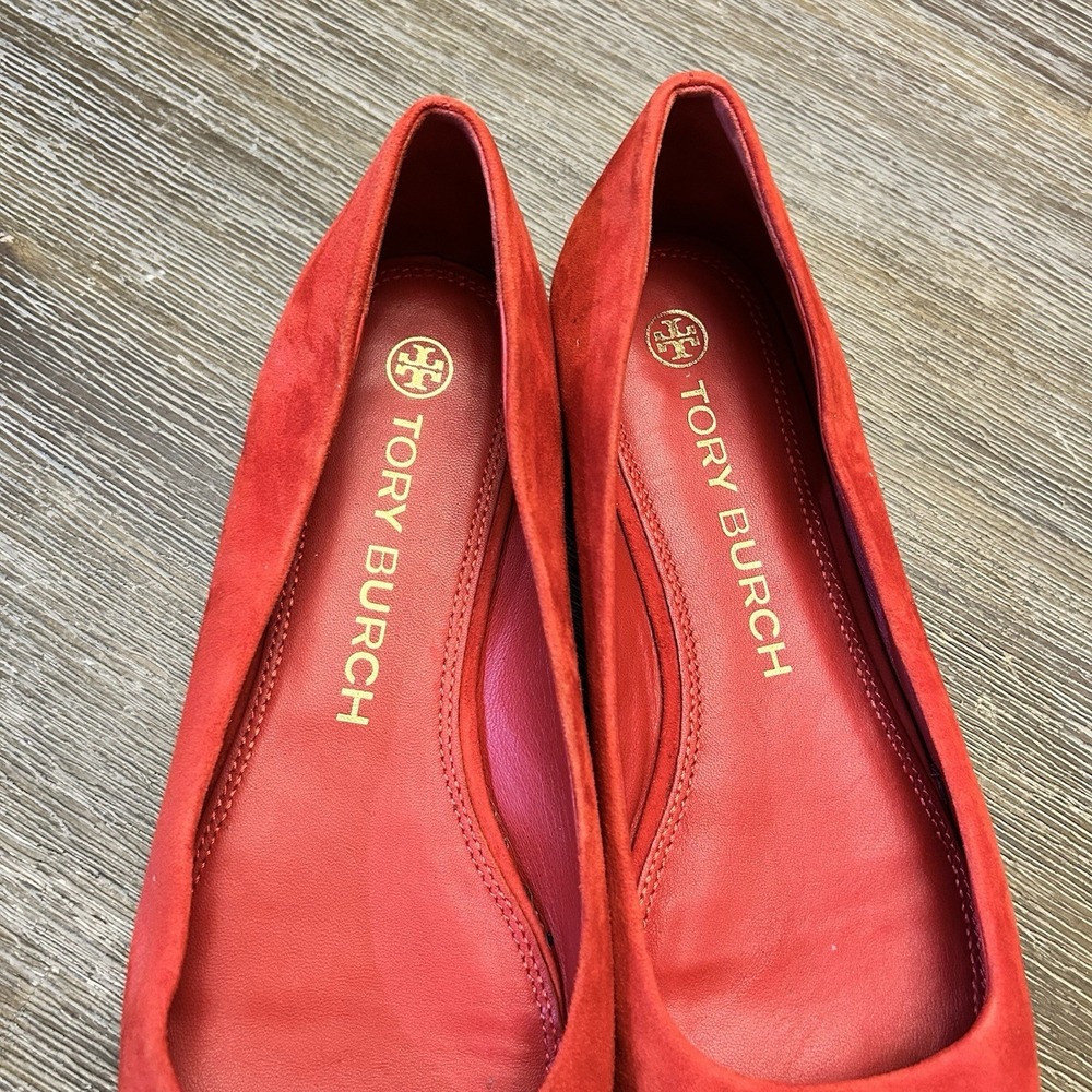 Tory Burch Women Red Suede Square Toe Ballet Flats Shoes Size 10M - Picture 3 of 7
